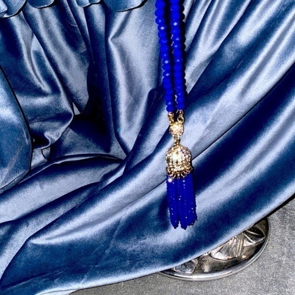 Amrita Singh Tassel Blue statement Sapphire long necklace new no tags - Picture 4 of 7
